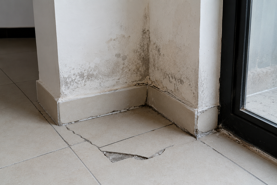 Fisura y humedad detectada durante una inspección de vivienda antes de comprar en Quito